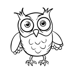 Cute Cartoon Owl Black and White Line Art for Coloring Book