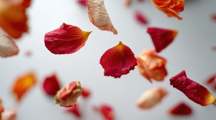 Vibrant petals floating in the air.