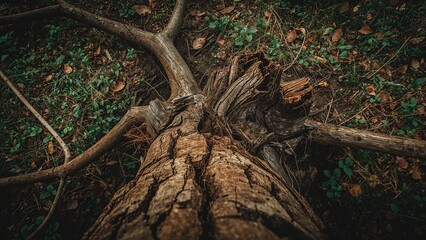 Bird's eye view of a tree lying on the ground