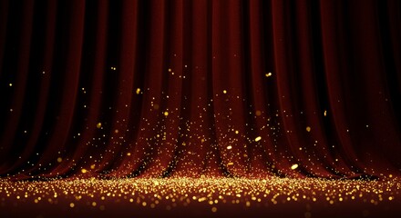 Red Curtain with Golden Sparkles Background