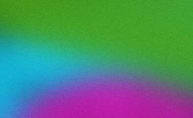 Glowing noise texture on blue pink and green grainy gradient background with abstract wave blur effect