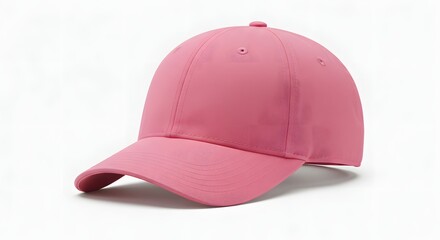 Fototapeta premium A close-up studio shot of a vibrant pink baseball cap, isolated on white.