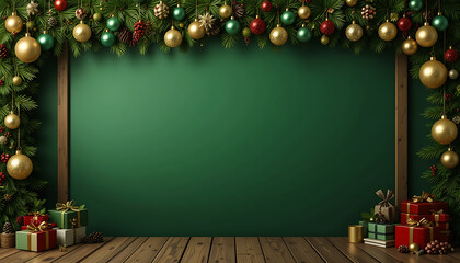 Christmas Blackboard Background: Festive Green Holiday Scene Golf