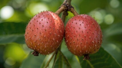 Close-up of a small, reddish-brown fruit showcasing texture and natural surroundings