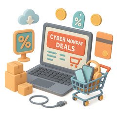 3D Stylized Cyber Monday Deals Illustration in Isometric Low-Poly Style