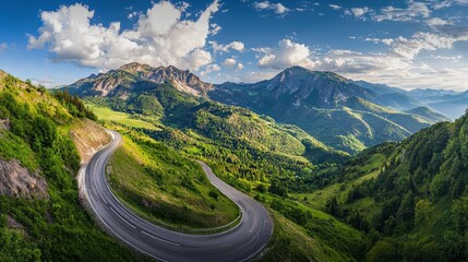 Scenic road in mountains, beautiful nature landscape aerial panorama