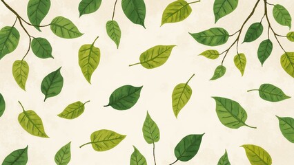 Isolated white leaves pattern on a green natural backdrop