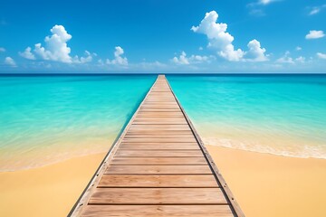 Fototapeta premium Tranquil Tropical Landscape With Weathered Wooden Pier