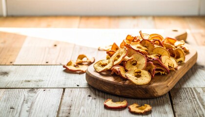 Fototapeta premium Rustic Wooden Board with Dried Apple Slices