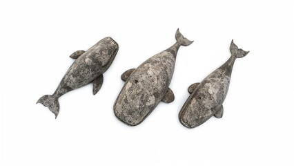 Obraz premium Top-down view of a trio of whale-shaped rocks in a nature reserve.