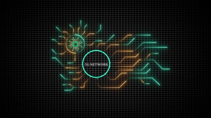 Futuristic neon 5g network DATA circuit - this is processor and digital tech network animation. - Powered by Adobe