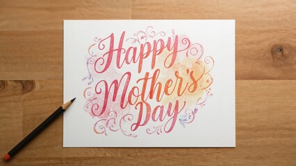 Happy Mother's Day artwork created with paints and pencils on a wooden surface
