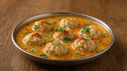 Fototapeta premium Yogurt-Based Curry with Savory Gram Flour Dumplings