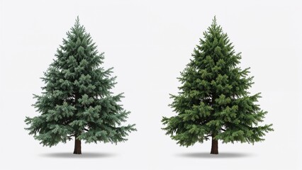 Lone coniferous tree displayed against a white background.