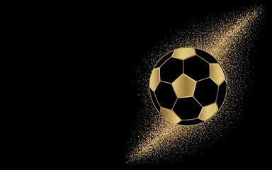 Naklejka premium Elegant golden soccer ball with glitter effect on black background for luxury sports branding, award events, championship promotions, and premium advertising designs