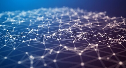 Abstract network of glowing nodes and lines with a blue and purple gradient background