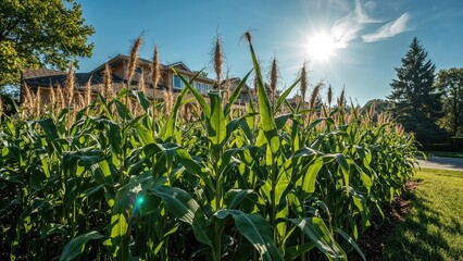 Obraz premium Healthy maize plants flourishing in a domestic garden