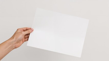 Fototapeta premium Hand Displaying a Blank Page, Diagonal Paper Mockup Photograph