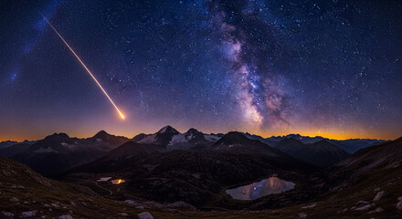 Starry Night Sky with Bright Shooting Star