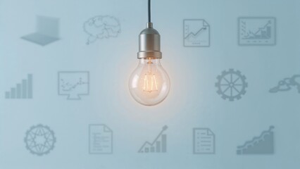 Suspended illuminated bulb symbolizing execution idea