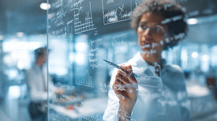 Closeup of Hand Drawing on Futuristic Holographic Display, Technology and Business Development Concept, Professional Using Digital Touchscreen Interface for Data Analysis and Planning in Modern Office