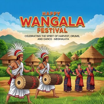 Vibrant wangala festival celebration with traditional garo dancers and musicians in meghalaya india