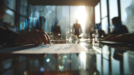 Closeup of Hand Drawing on Futuristic Holographic Display, Technology and Business Development Concept, Professional Using Digital Touchscreen Interface for Data Analysis and Planning in Modern Office