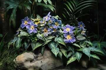 Obraz premium Close-up view of vibrant purple flowers nestled amongst lush greenery.