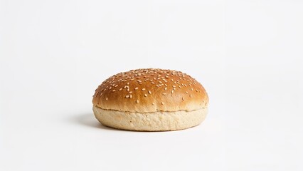 Isolated Side Perspective of a Plain Burger Wheat Bun on White