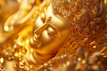 Golden Buddhas Serene Face Intricate Details and Soft Lighting CloseUp View