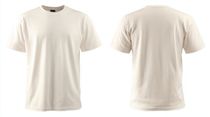 Elegant photo of cream tshirt regular fit from front and back side, tshirt photo for mockup, blank tshirt.