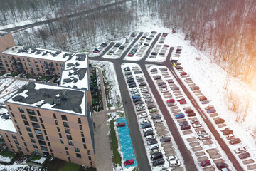 High-angle shot of outdoor parking lot
