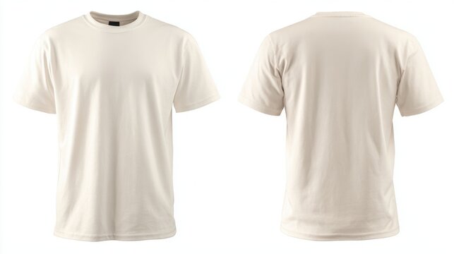 Elegant photo of cream tshirt regular fit from front and back side, tshirt photo for mockup, blank tshirt.