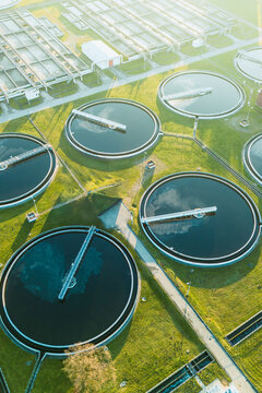 Circular sedimentation tanks at water plant