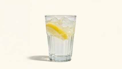Chilled lemon water in a glass, isolated on a clean surface. A revitalizing drink