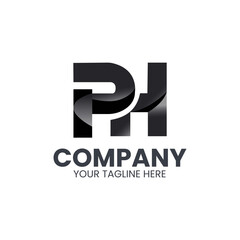 Sleek Black and Silver PH Letter Monogram Logo for Modern Corporate Branding