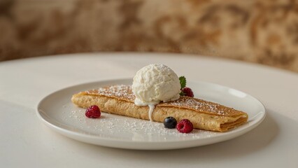 Freshly made crepe loaded with ice cream filling