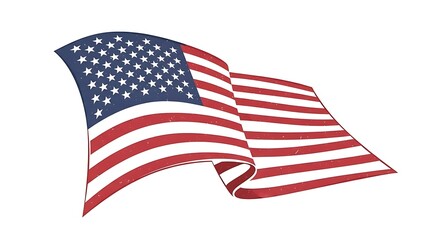 Fototapeta premium A patriotic illustration of the American flag waving proudly. The national banner of the United States, a symbol of freedom and democracy, isolated on a white background.