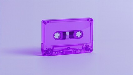 Fototapeta premium Single light purple neon audio cassette in a vintage retrowave style