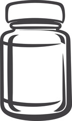 Medicine bottle vector icon, minimalist black and white pill container silhouette, simple medical and pharmacy symbol illustration for healthcare and medication design projects