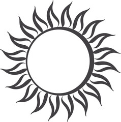 Hand drawn sun icon vector illustration, simple black and white line art, minimalist sunshine symbol, decorative doodle design for summer, weather, and nature projects