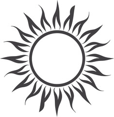 Hand drawn sun icon vector illustration, simple black and white line art, minimalist sunshine symbol, decorative doodle design for summer, weather, and nature projects
