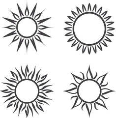 Hand drawn sun icon vector illustration, simple black and white line art, minimalist sunshine symbol, decorative doodle design for summer, weather, and nature projects