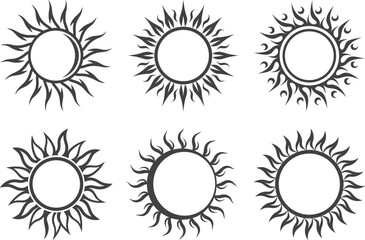 Hand drawn sun icon vector illustration, simple black and white line art, minimalist sunshine symbol, decorative doodle design for summer, weather, and nature projects