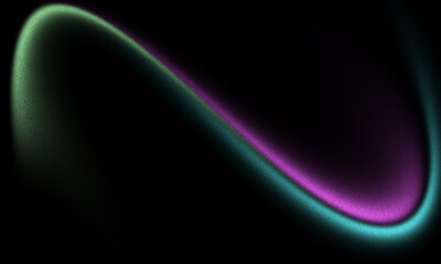 Glowing green blue purple shape on black abstract grainy background, soft smooth texture poster header layout