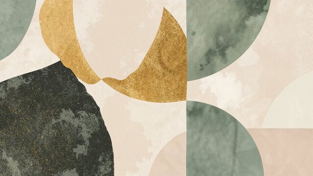 Modern geometric abstract design featuring organic textures in neutral and dark hues, ideal for decorating spaces
