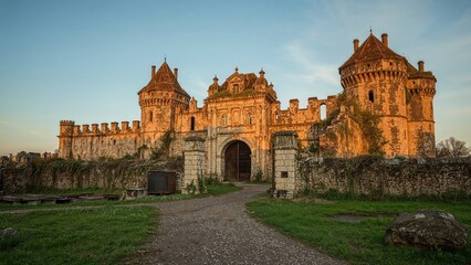 Fototapeta premium Historic fortress gate and wall remains in a local district