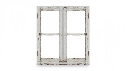 Old-fashioned white wood-framed window divided into four parts isolated on white