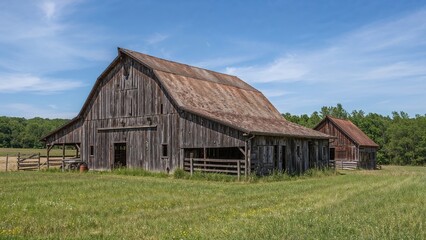 Obraz premium Antique wooden shed with vibrant surroundings