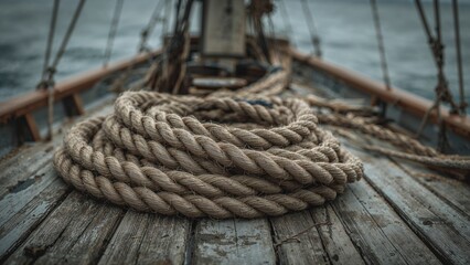 Obraz premium Aged rope unraveling on a ship